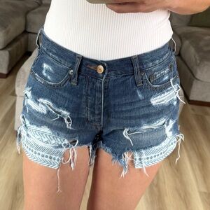 American Eagle Outfitters Vibtahe Hi-Rise Festival Distressed Jean Shorts